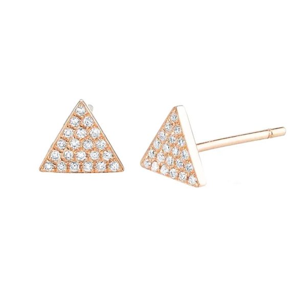 Diamond Pave Studs, Pave Diamond Stud Earrings, Diamond Gold Triangle Earrings, Yellow Gold Diamond Earrings Birthday Gift