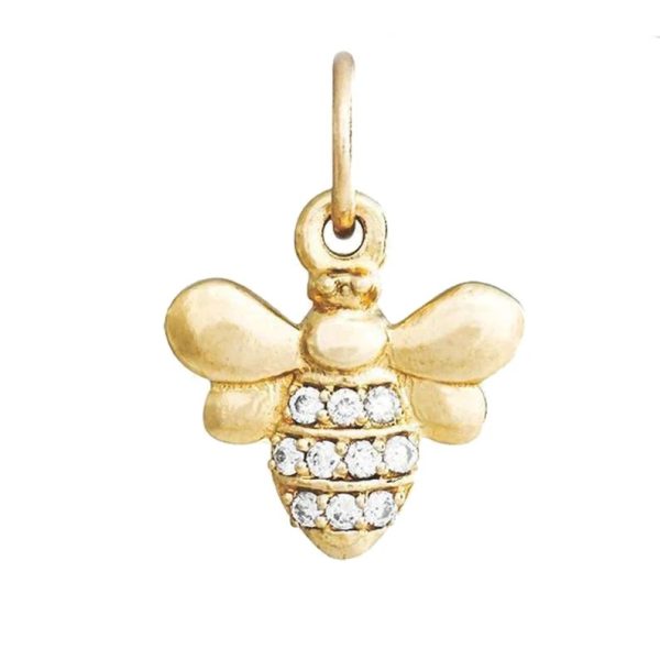 Pave Diamond Charm, Diamond Charm Pendant, 14k Yellow Gold Pendant, Diamond Honey Bee Charm, Diamond Honey Bee Insect Charm