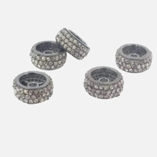 Pave Diamond Finding, 925 Silver Diamond Finding, Diamond Wheel Bead Finding, Diamond Eternity Rondelle Spacer Wheel Finding Bead