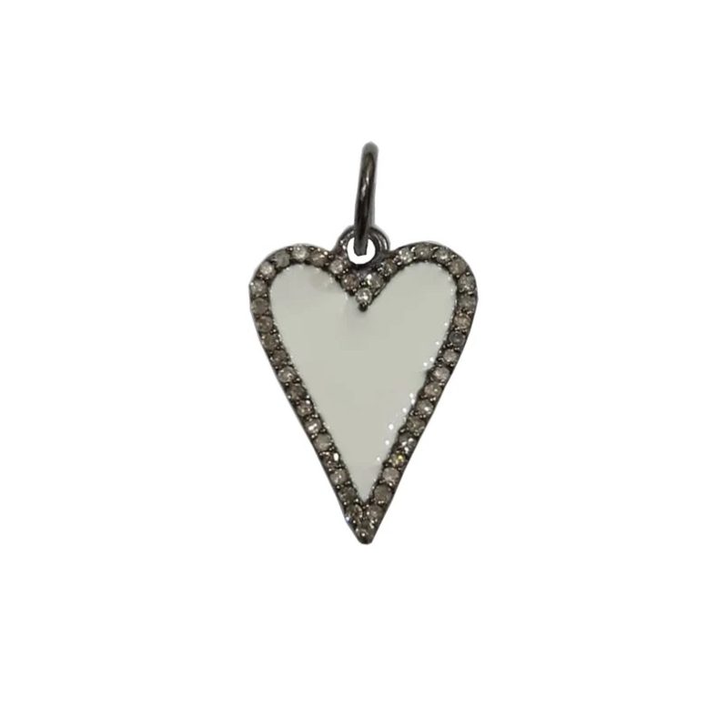 Pave Diamond Heart Pendant, Sterling Silver Heart Pendant, Diamond Pave Enamel Heart, 925 Silver Black Enamel Diamond Heart Pendant