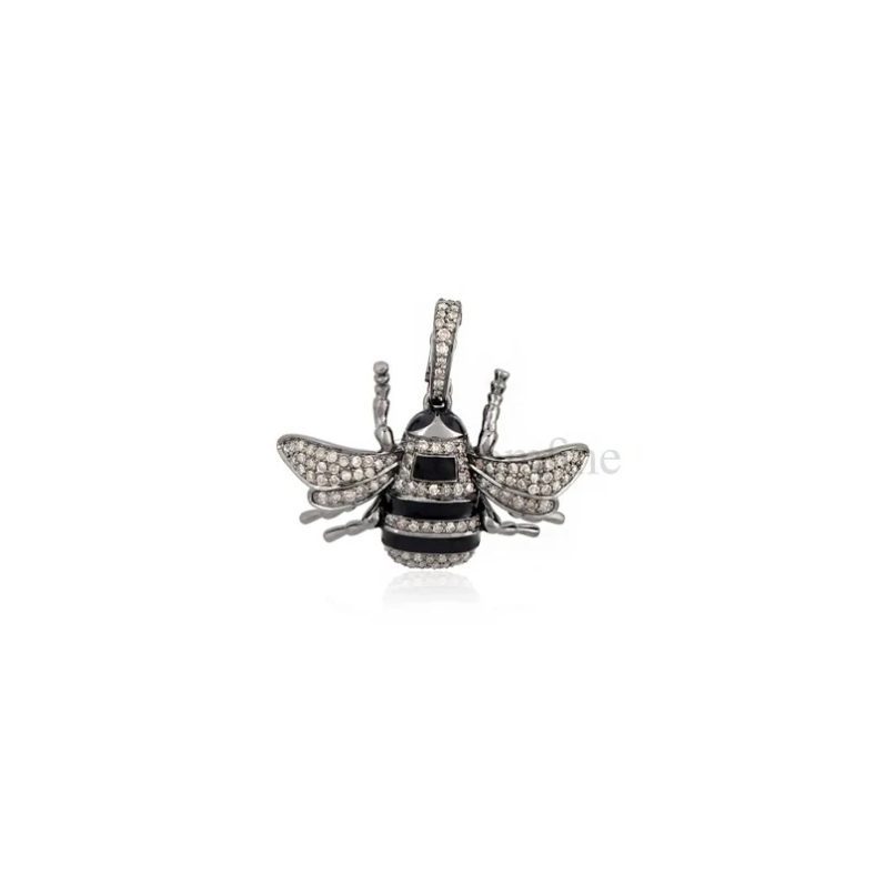 925 Sterling Silver Vintage Charms Pendant Jewelry, Pave Diamond Honey Bee Pendant, Diamond Bee Pendant, Silver Bee