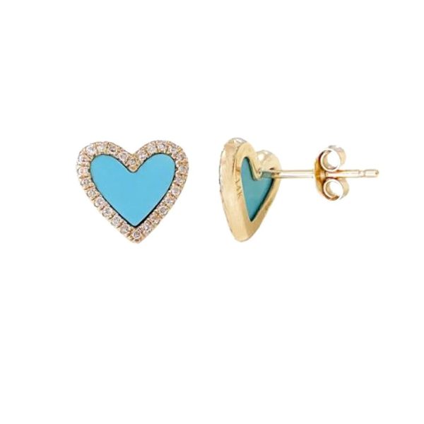 14k Yellow Gold Earrings, Pave Diamond Stud Mini Earrings, Yellow Gold Minimalist Stud Earrings, Turquoise Gemstone Mini Studs