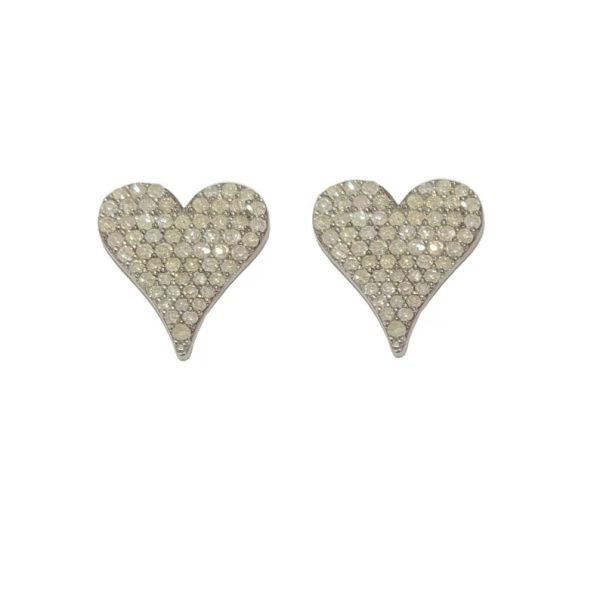 Pave Diamond Studs, Diamond Stud Earrings, Diamond Heart Studs, Natural Diamond Heart Earrings, Sterling Silver Heart Earrings Women