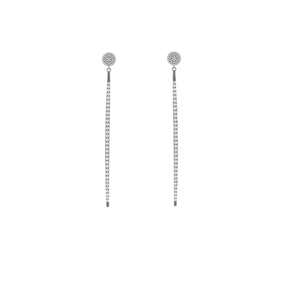 925 Sterling Silver Earrings, Pave Diamond Disc Earrings, Natural Diamond Earrings, Handmade Dangle Earrings, Diamond Bar Earrings