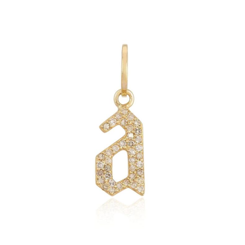 14K GOLD GOTHIC INITIAL DIAMOND NECKLACE CHARM