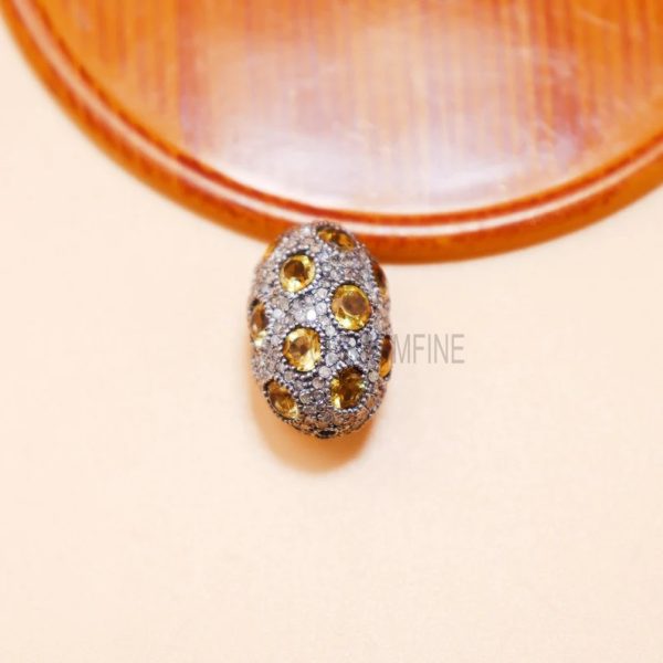 Pave Diamond with Yellow Sapphire Spacer Bead 925 Sterling Silver Jewelry, Silver Diamond Finding Jewelry,Diamond Bead,Handmade Diamond Bead