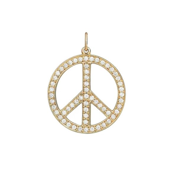 Diamond Peace Pendant, Pave Diamond Peace Sign Charm, 14k Gold Peace Charm Pendant, Gold Diamond Charm Jewelry Gift for Women