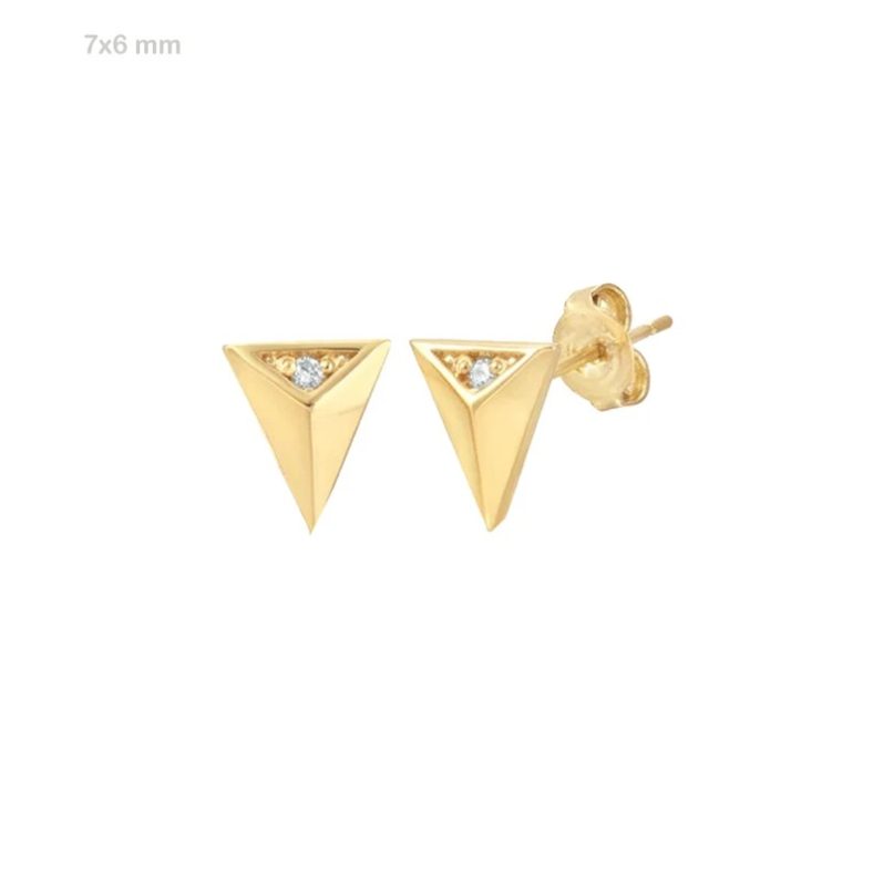 Gold Triangle Studs, Diamond Triangle Studs, Yellow Gold Triangle Stud Earrings, 14k Gold Diamond Pyramid Stud for Love