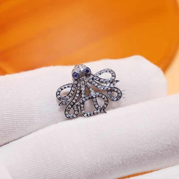 Halloween Sale!! Pave Diamond Pendant, Diamond Pendant,Octopus Pendant, Silver Diamond Pendant, Pave Diamond Jewelry,Diamond Charm