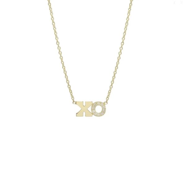 XO Necklace, Pave Diamond Necklace, Necklace Jewelry For Women, Yellow Gold Necklace, 18 Inches Long Chain Necklace for Love