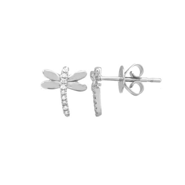Mini Stud Earrings, Gold Minimalist Studs, Natural Diamond Stud Earrings, Pave Diamond Dragonfly Studs, Gold Diamond Studs