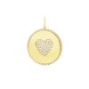 Gold Disc Pendant, Pave Diamond Heart, Gold Heart Pendant, Handmade Pendant Jewelry, Diamond Pave Circle Heart Pendant Gift