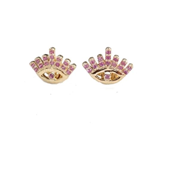 Ruby Stud Earrings, Gemstone Stud Earrings, Ruby Evil Eye Studs, Gemstone Ruby Stud Earrings, 14k Yellow Gold Stud Earrings