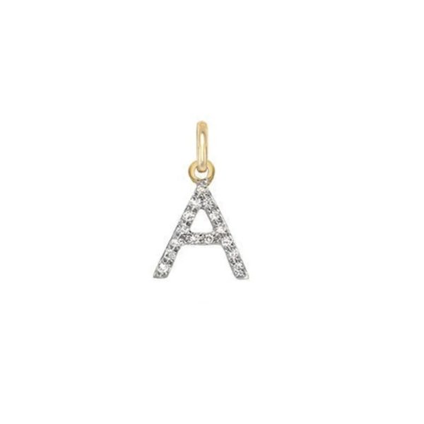 Pave Diamond Initial Charm, 14k Gold Letter Charm, Pave Diamond Initial Letter "A" Birthday Gift, Gold Word Letter Name Charm