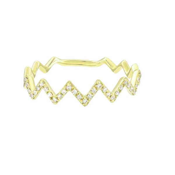 14k Yellow Gold Ring, Diamond Zig Zag Ring, Ring, Diamond Gold Wedding Band Ring Women Gift
