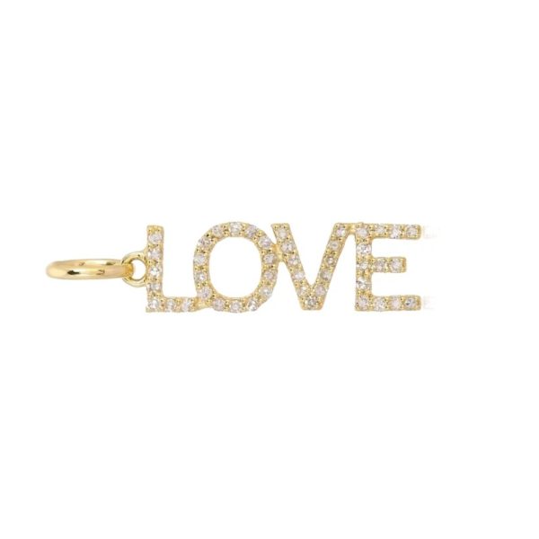 Yellow Gold Love Pendant, Pave Diamond Pendant, Gold Diamond Charm Pendant, Diamond Pendant Thanksgiving Day Gift for Love