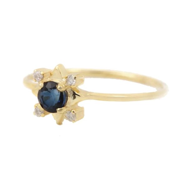 14k Yellow Gold Ring, Blue Sapphire Ring, Diamond Ring, Gold Diamond Ring, Diamond Gemstone Ring for Women, Gemstone Ring Gift