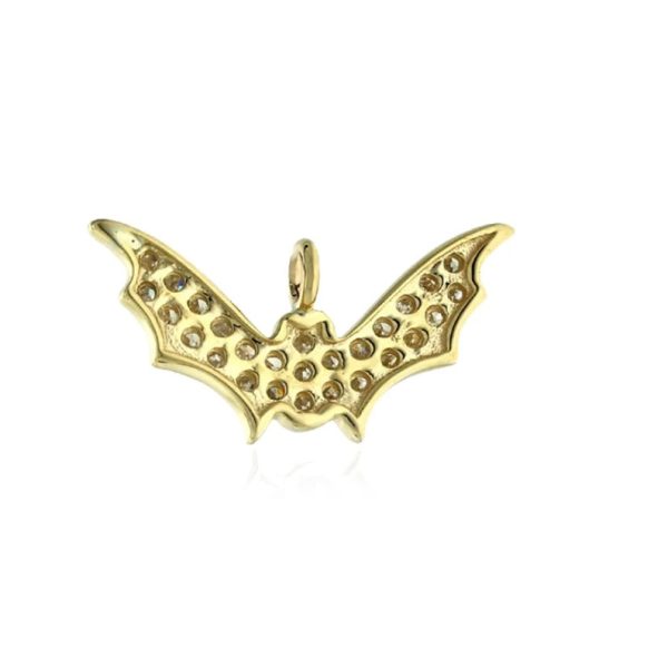 Yellow Gold Pendant, Pave Diamond Bat Pendant, Gold Diamond Bat Charm Pendant, Diamond Gold Pendant Birthday Gift for Women