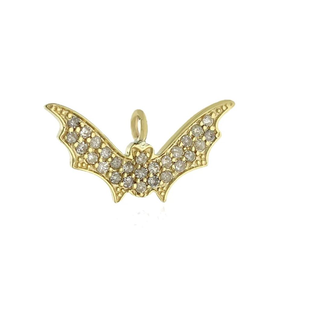 Yellow Gold Pendant, Pave Diamond Bat Pendant, Gold Diamond Bat Charm Pendant, Diamond Gold Pendant Birthday Gift for Women