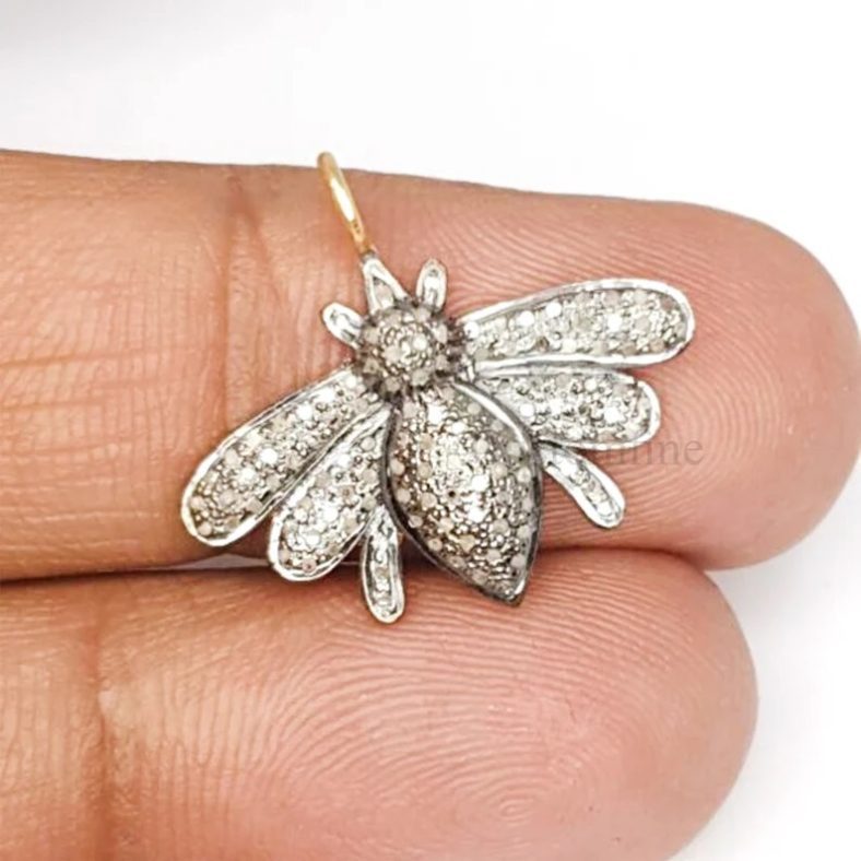 Halloween Sale!! Pave Diamond Bee Charm Pendant 925 Sterling Silver Jewelry Findings Additional Chain Charm, Honey Bee Pendant Charm Diamond
