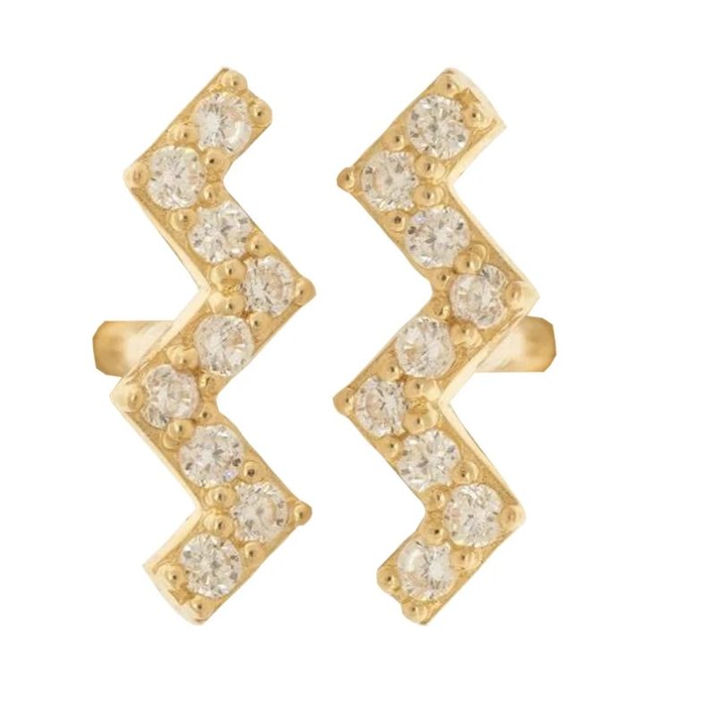 Diamond Stud Earrings, Pave Diamond Minimalist Studs, 14k Yellow Gold Stud Earrings, Handmade Stud Earrings, 14k Gold Zig Zag Studs
