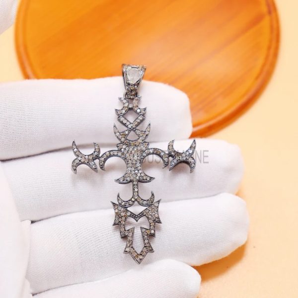 Sterling Silver Pave Diamond Designer Cross Pendant Jewelry, Silver Designer Pendant, Diamond Designer Pendant, Handmade Diamond Pendant