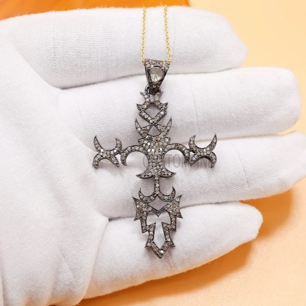 Sterling Silver Pave Diamond Designer Cross Pendant Jewelry, Silver Designer Pendant, Diamond Designer Pendant, Handmade Diamond Pendant