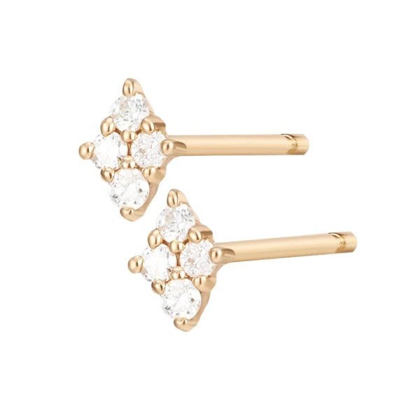 14k Yellow Gold Stud Earrings, Diamond Pave Square Studs, Gold Diamond Stud Earrings, Gold Earrings for Halloween Gift