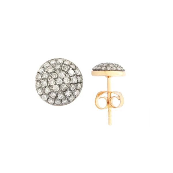 Silver Round Disc Studs, Natural Diamond Pave Studs, Pave Diamond Studs, Silver Studs, Silver Diamond Stud Earrings for Women