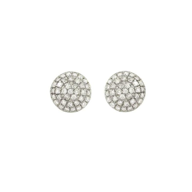 Silver Round Disc Studs, Natural Diamond Pave Studs, Pave Diamond Studs, Silver Studs, Silver Diamond Stud Earrings for Women
