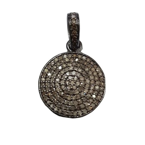 Sterling Silver Pendant, Pave Diamond Pendant, Diamond Round Disc Charm, Diamond Disc Pendant, Diamond Circle Ring Gift for Women
