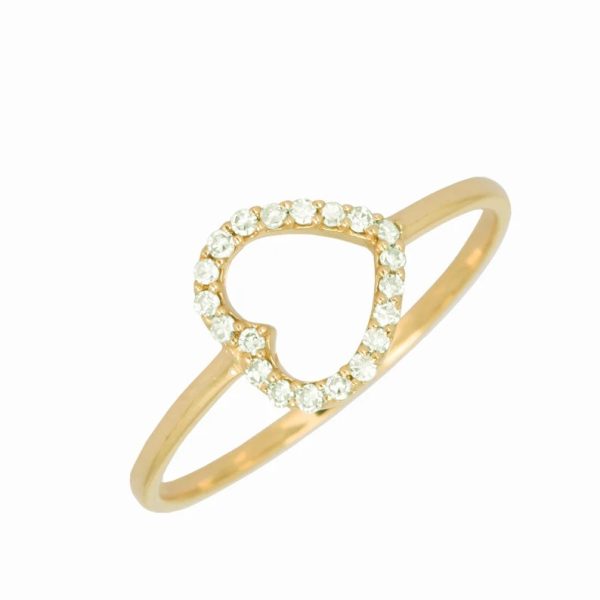 14k Yellow Gold Ring, Pave Diamond Wedding Heart Ring, Gold Diamond Engagement Band Ring, Real Diamond Heart Ring for Women