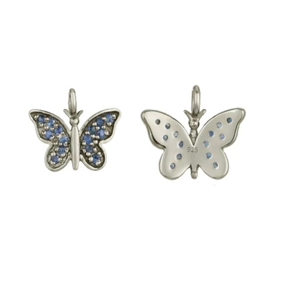 Blue Sapphire Butterfly Charm Pendant, 925 Sterling Silver Flying Bird Charm Pendant, Blue Sapphire Charm, Gemstone Charm Pendant