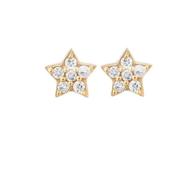 Diamond Minimalist Star Studs, 14k Gold Minimalist Star Studs, Pave Diamond Star Studs, 14k Yellow Gold Diamond Stud Earrings