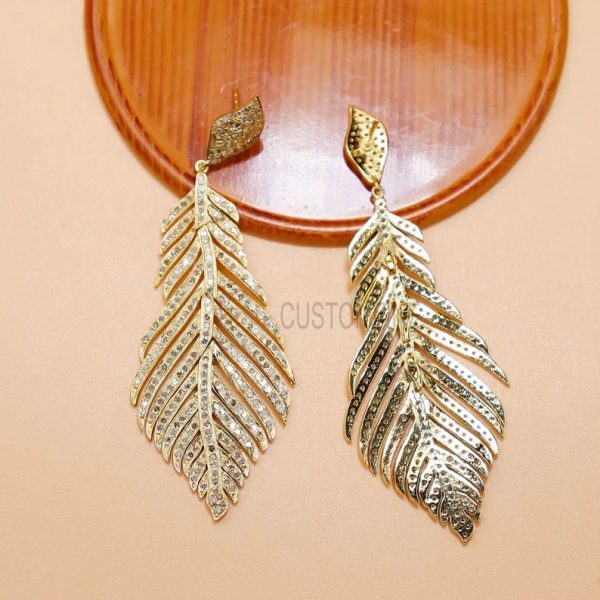925 Sterling Silver Pave Micro Settings Sapphire Gemstone Feather Wings Earrings, Leaf Earrings, Sapphire Dangle Earrings For Women's