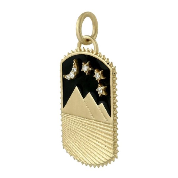 Star & Moon Disc Pendant, 14k Yellow Gold Charm Pendant, Enamel Charm Pendant Necklace, Diamond Pendant Women Fine Jewelry