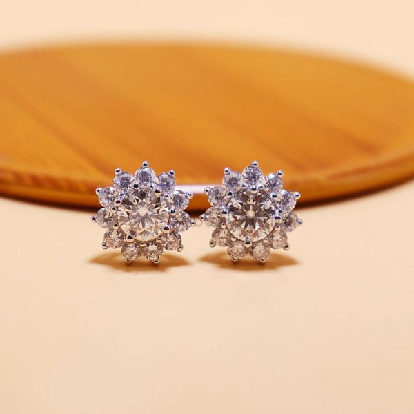 Sterling Silver Diamond Stud Earrings, Diamond Stud Earrings, Silver Stud Earrings, Handmade Diamond Silver Stud Earrings For Women's