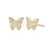 14k Yellow Gold Studs, Pave Diamond Butterfly Stud Earrings, Diamond Gold Insect Stud Earrings Birthday Gift for Women