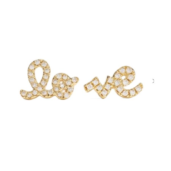 Pave Diamond "Love" Stud Earrings, Diamond Pave Studs, 14k Yellow Gold Diamond Stud Earrings, 14k Gold Stud Earringsfor Her