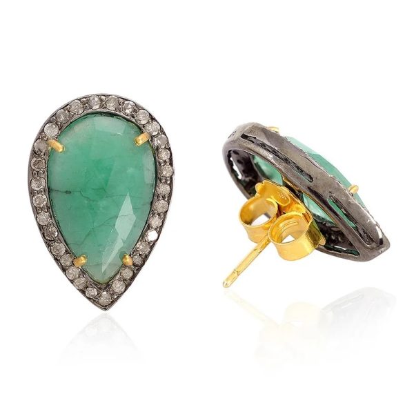 Pear Shape Emerald Stud Earrings,Stud Earrings, 18k Gold 925 Sterling Silver Earrings, Diamond Stud Earrings, Women's For Gift