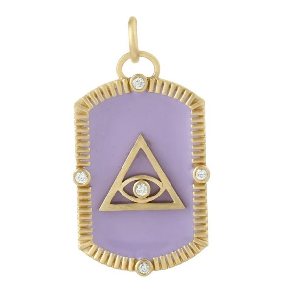 14k Yellow Gold Evil Eye Triangle Pendant Necklace Natural Diamond Charm Pendant Enamel Jewelry For Women Gift