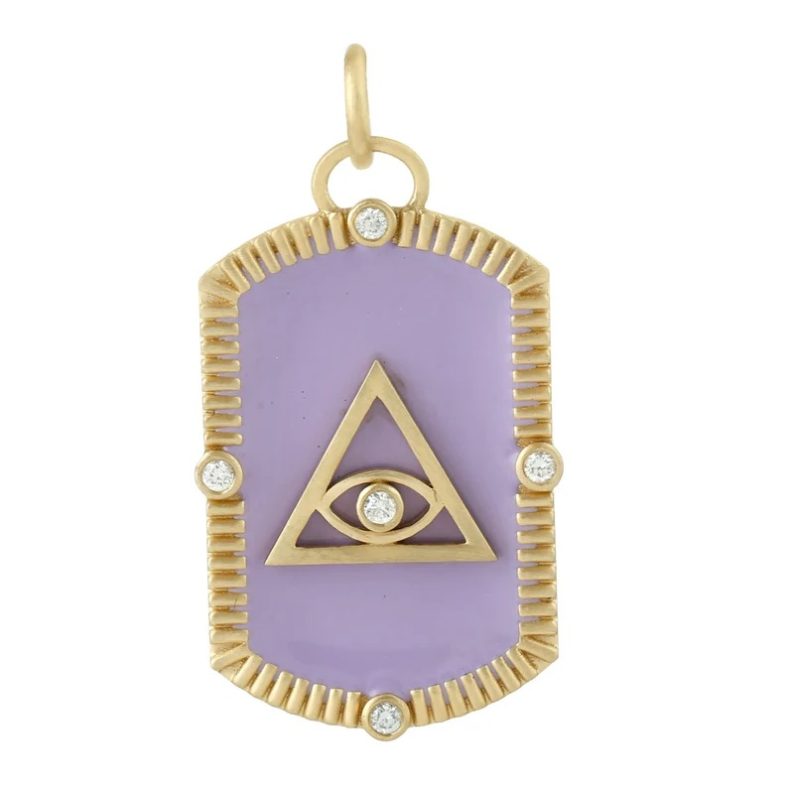14k Yellow Gold Evil Eye Triangle Pendant Necklace Natural Diamond Charm Pendant Enamel Jewelry For Women Gift