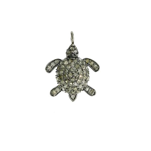 Diamond Pave Turtle Charm, Diamond Tortoise Charm Pendant, 925 Sterling Silver Charm Pendant, Handmade Charm Pendant for Necklace