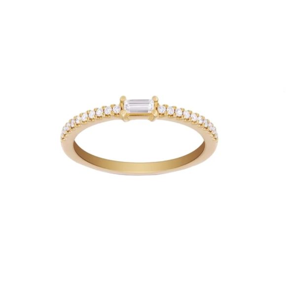 14k Yellow Gold Stacking Ring, Diamond Baguette Engagement Ring, 14k Gold Wedding Ring, Diamond Baguette Ring, Gold Baguette Ring