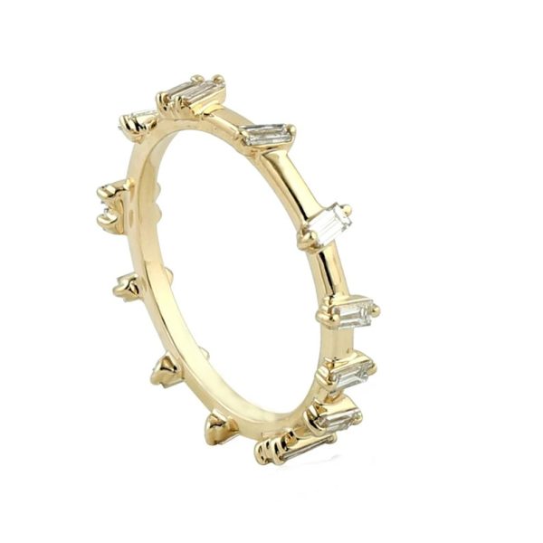 Diamond Baguette Ring, 14k Yellow Gold Ring, Indian Handmade Women Ring, Ladies Wear Baguette Diamond Ring Anniversary Wedding Gift