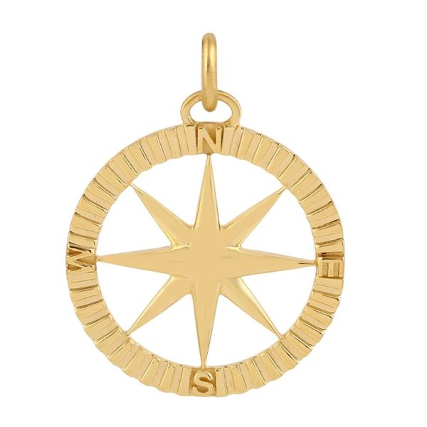 14k Yellow Gold Compass Charm Necklace Pendant Travel Compass Pendant Jewelry Gift For Her Birthday Gift