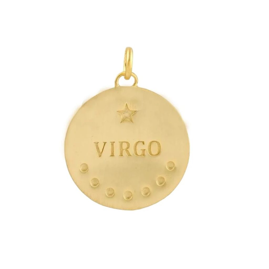 14k Yellow Gold Pendant, Pave Diamond Pendant, Diamond Virgo Charm Pendant, Yellow Gold Virgo Zodiac Sign Pendant for Women