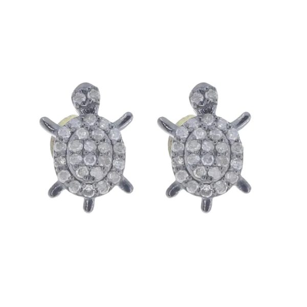 Pave Diamond Stud Earrings, Diamond Tortoise Stud Earrings, Handmade Stud Earrings, Diamond Silver Turtle Earrings Christmas Gift