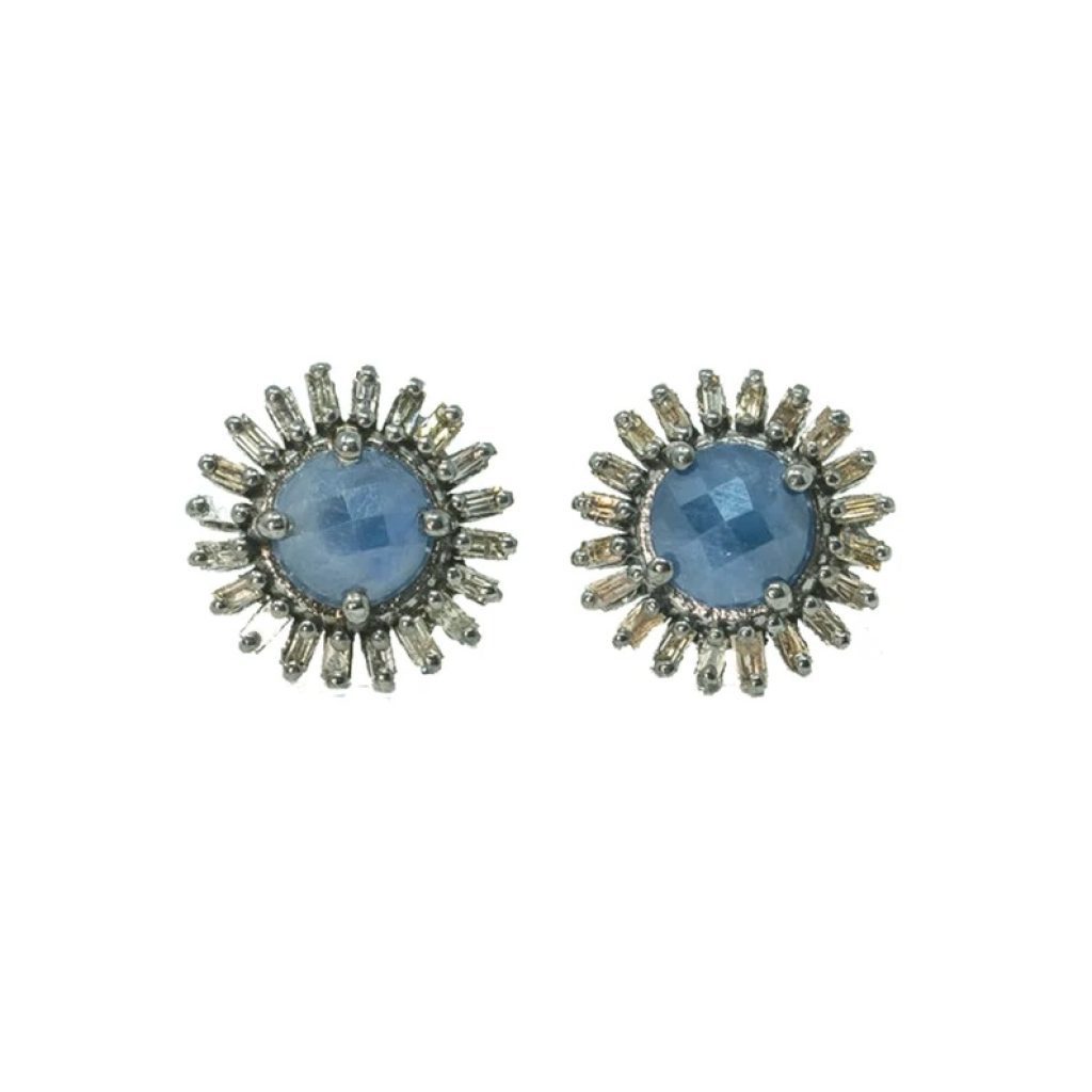 Diamond Baguette Studs, Blue Sapphire Stud Earrings, Diamond Minimalist Studs, Natural Diamond Gemstone Stud Earrings Jewelry Women