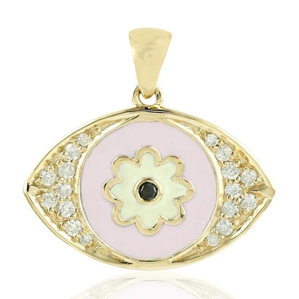 14k Yellow Gold Evil Eye Necklace Pendant /Pave Diamond Charm Enamel Pendant /Protection & God Luck Pendant Charm /Personalized